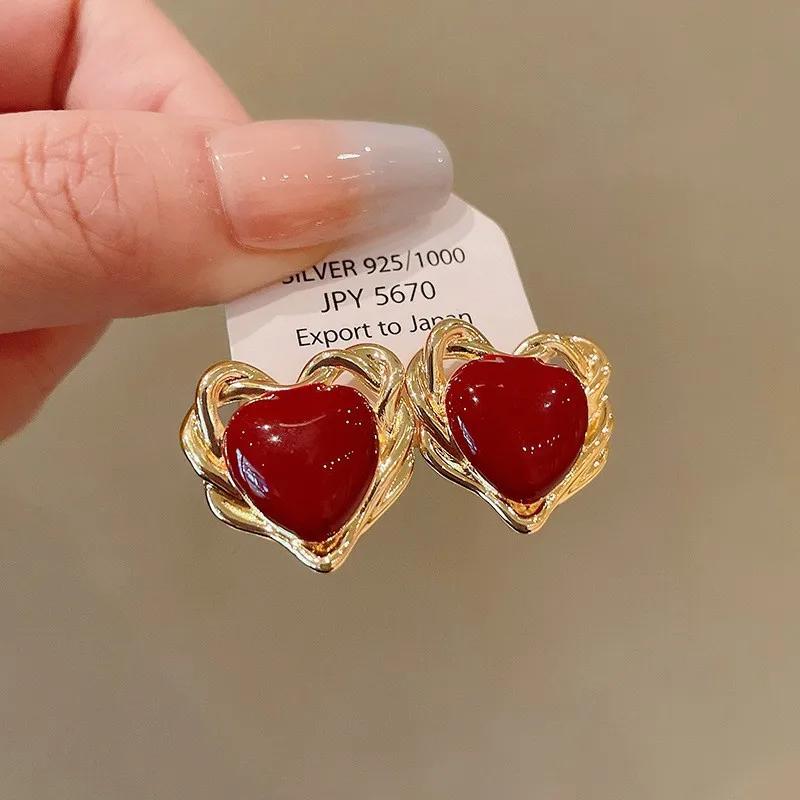 

Big Heart Red White Black Color Stud Earring for Women Female Sweet Zircon Wedding Christmas Gift