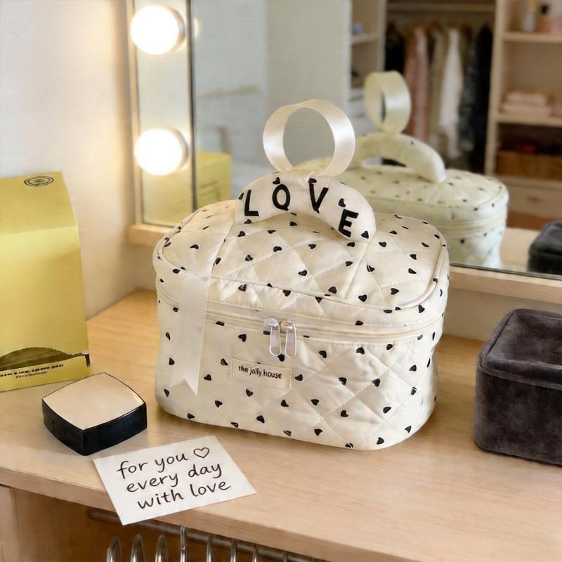 Heart Makeup Bag Handheld Large Capacity Multi-Functional Multi-Layer Portable Travel Skincare Toiletry Organizer Pouch Case