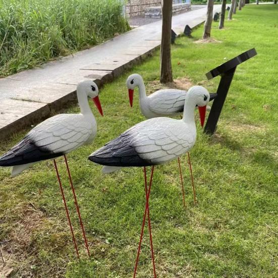 Garden White Bird Statue 23.6" Long Leg Standing Bird Sculpture Decorative Resin Ornament for Outdoor Pond Yard