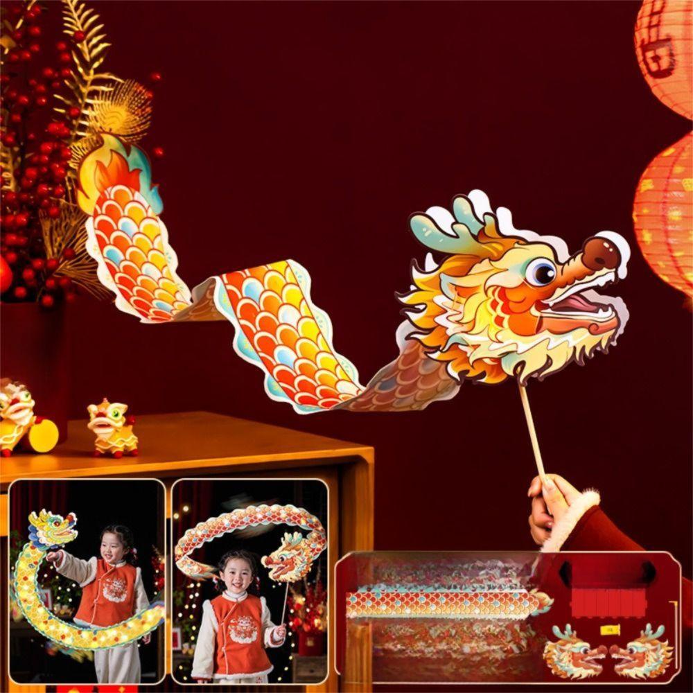 Luminous Mid-Autumn Dragon Dance Lantern Diy Craft Cartoon Chinese Style Dragon Lamp Festival Portable Handheld Dragon Lantern
