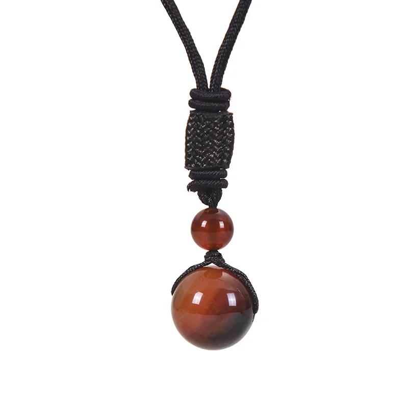 Rainbow Eye Obsidian Bead Pendant Round Ball Crystal Necklace Adjustable Rope Natural Crystal Zircon Stone Souvenir Gifts