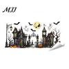 Spooky Glass Stickers Halloween Window Static Sticker, Ghost Castle Black Cat Print Decals, Creative Gift for Friends Waterproof PVC Cling