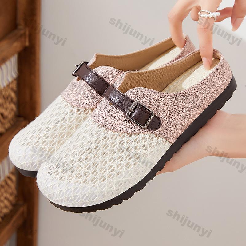 Fashion Women Shoes 2025 Summer New Breathable Mesh Non Slip Half Drag Shoes Comfortable Soft Sole Outdoor Women Fly Weave Casual Shoes