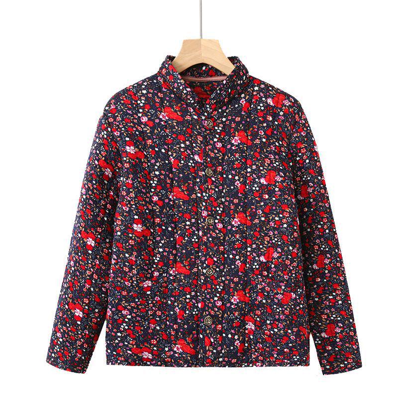Mom's Floral Long-Sleeve Cotton Jacket for Middle-Aged and Elderly Women