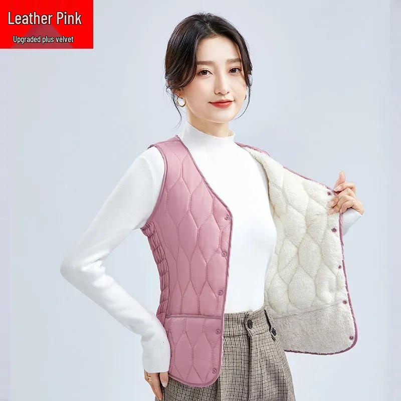 2025 Women's Autumn/Winter Sleeveless Down Vest - Short, Lambswool-Lined, Thickened, Plus Size, Slim Fit