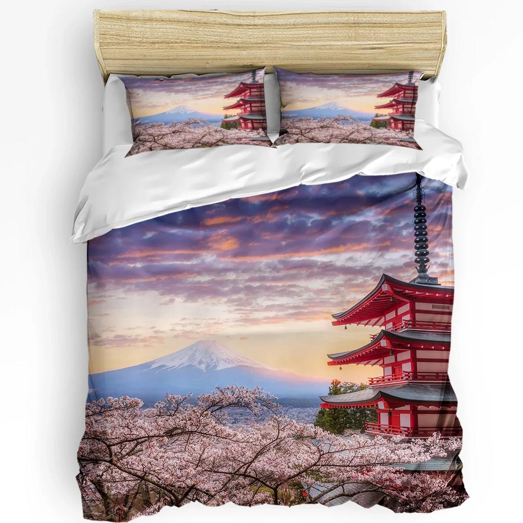 Set da letto rosa con fiori di ciliegio in stile giapponese 3 pezzi Copripiumino Federa Bambini Adulti Copripiumino Set Letto Matrimoniale Tessile per la casa
