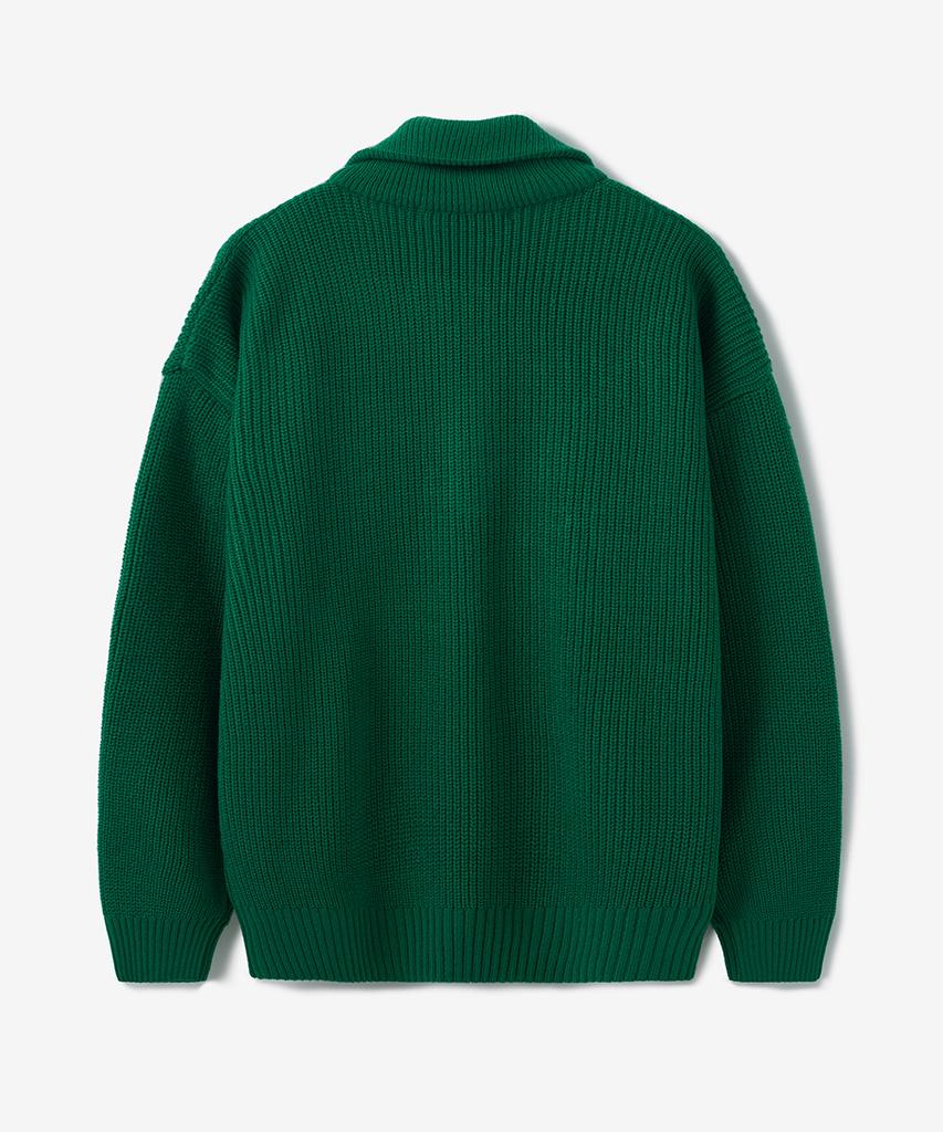 BLOND9 Half Zip Rib Knit Top_Green