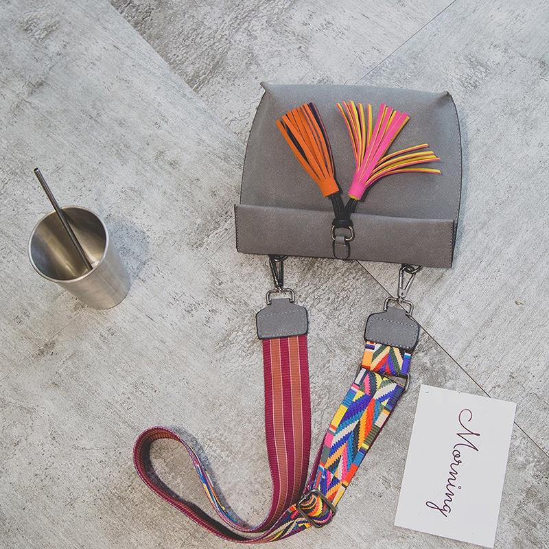 Chic Frosted Small Bread Color Straps Tassel Women's Shoulder Bag For Everyday Use