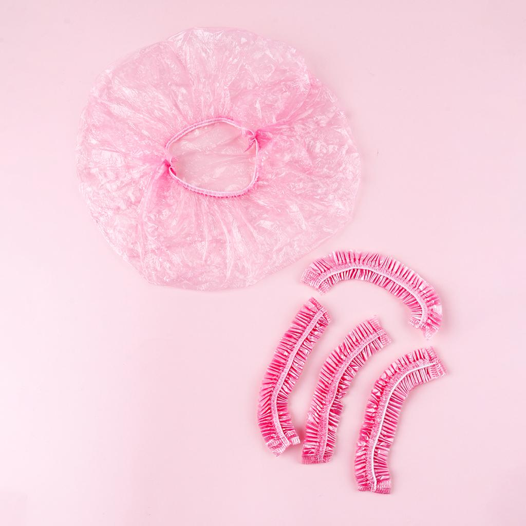 100pc Disposable Shower Cap Transparent Plastic Strip Waterproof Enlarged and Thickened Beauty and Hair Cap for Hotels