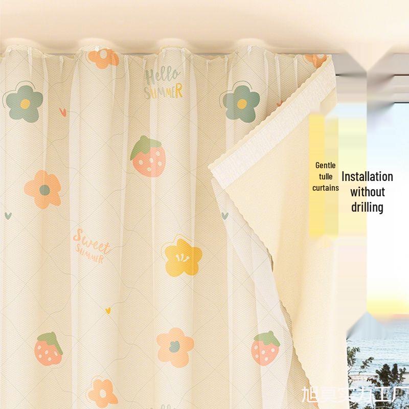 No-Punch Light-Blocking Bay Window Curtain Fabric for Bedrooms