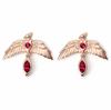Harry Potter Sterling Silver, Rose Gold Tone Fawkes Earrings with Crystals