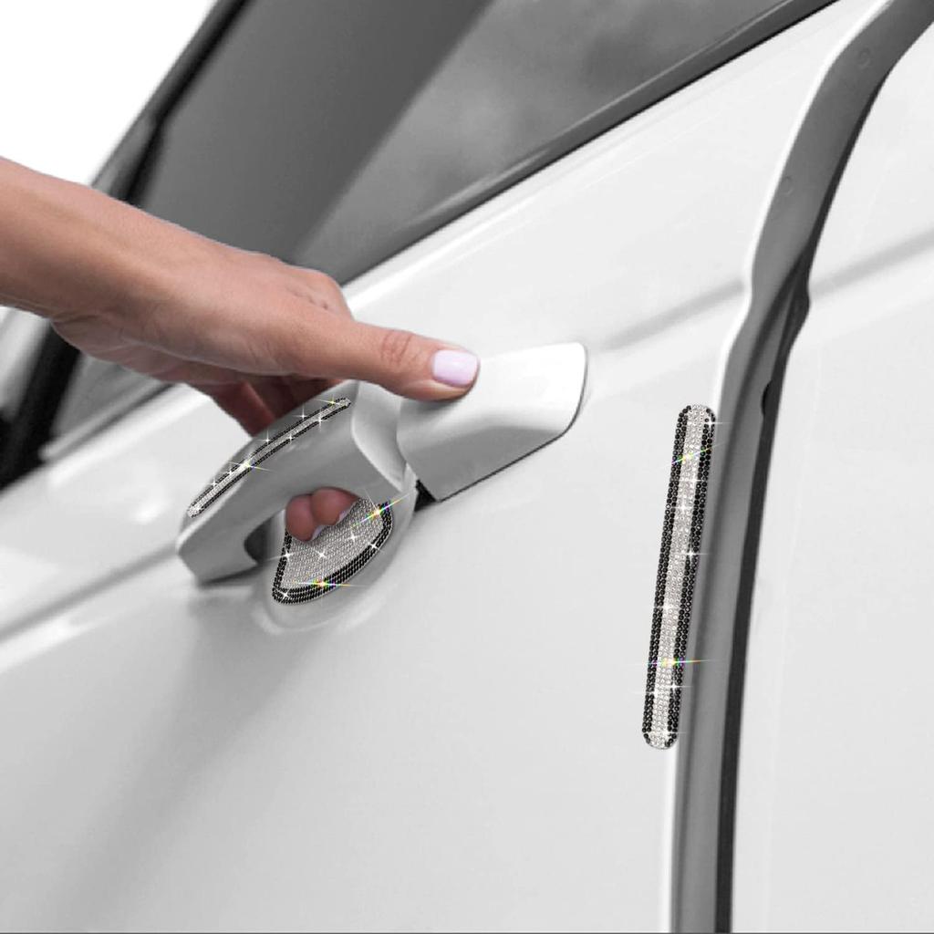 10PCS Car Door Handle Bling Rhinestones Stickers Universal Auto Door Handle Scratch Cover Guard Protective Film Pad With Safety Reflective Strips