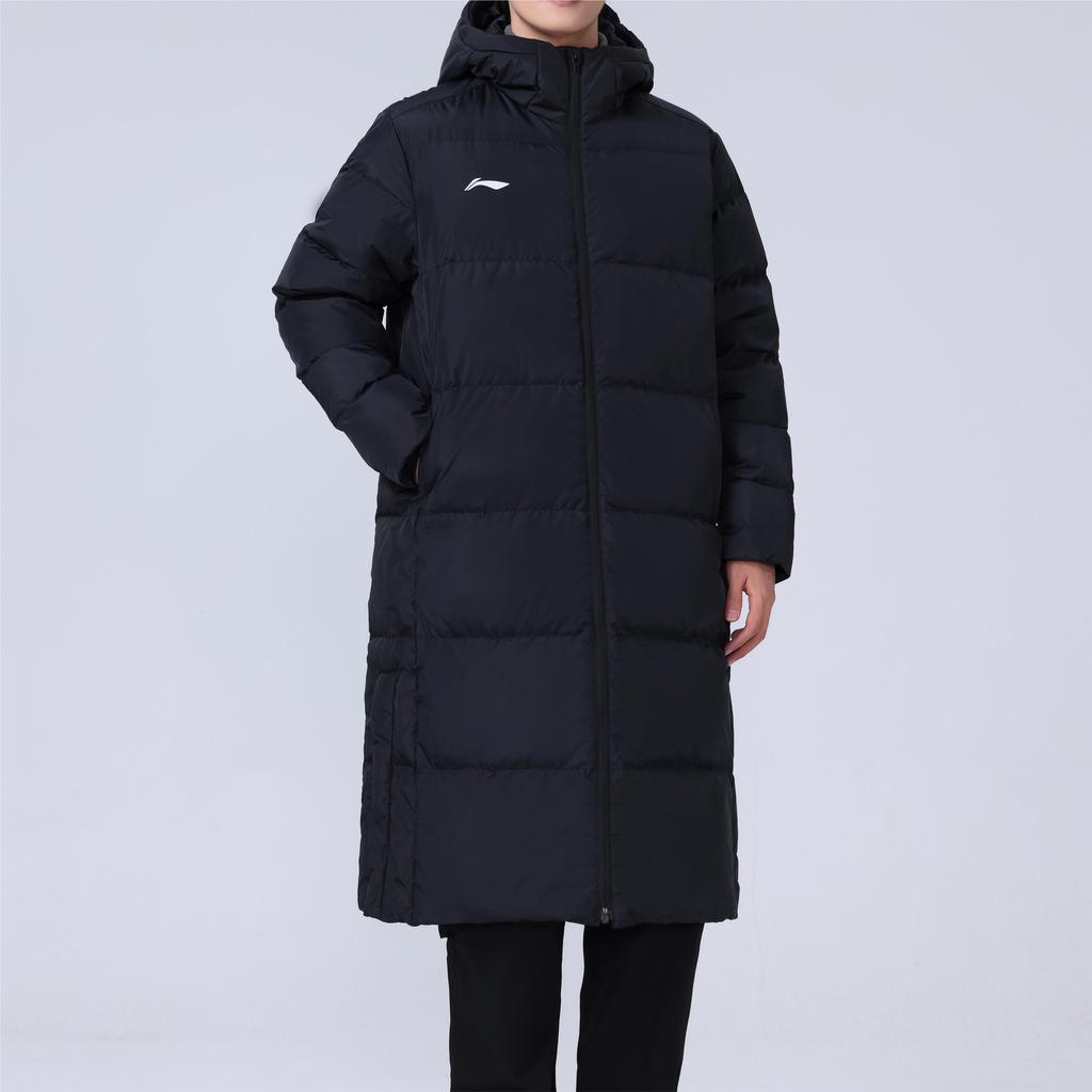 Jachetă lungă cu glugă cu logo-ul Li Ning Campus Series Imbracăminte exterioară unisex Negru YYMT079-1