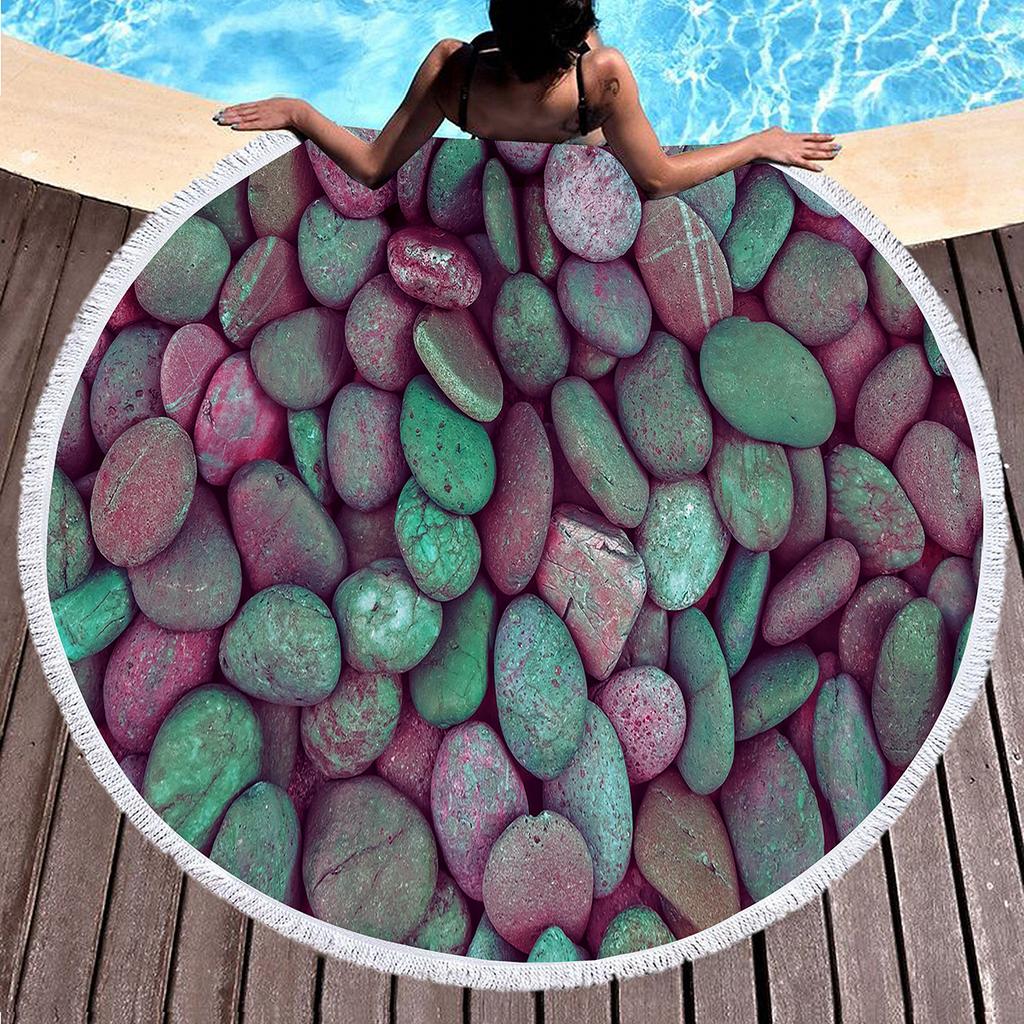 Various Stone Print Round Beach Towel,Microfiber Sand-proof Beach Blankets,Absorbent Quick-dry Pool Towels,Portable Picnic Mats