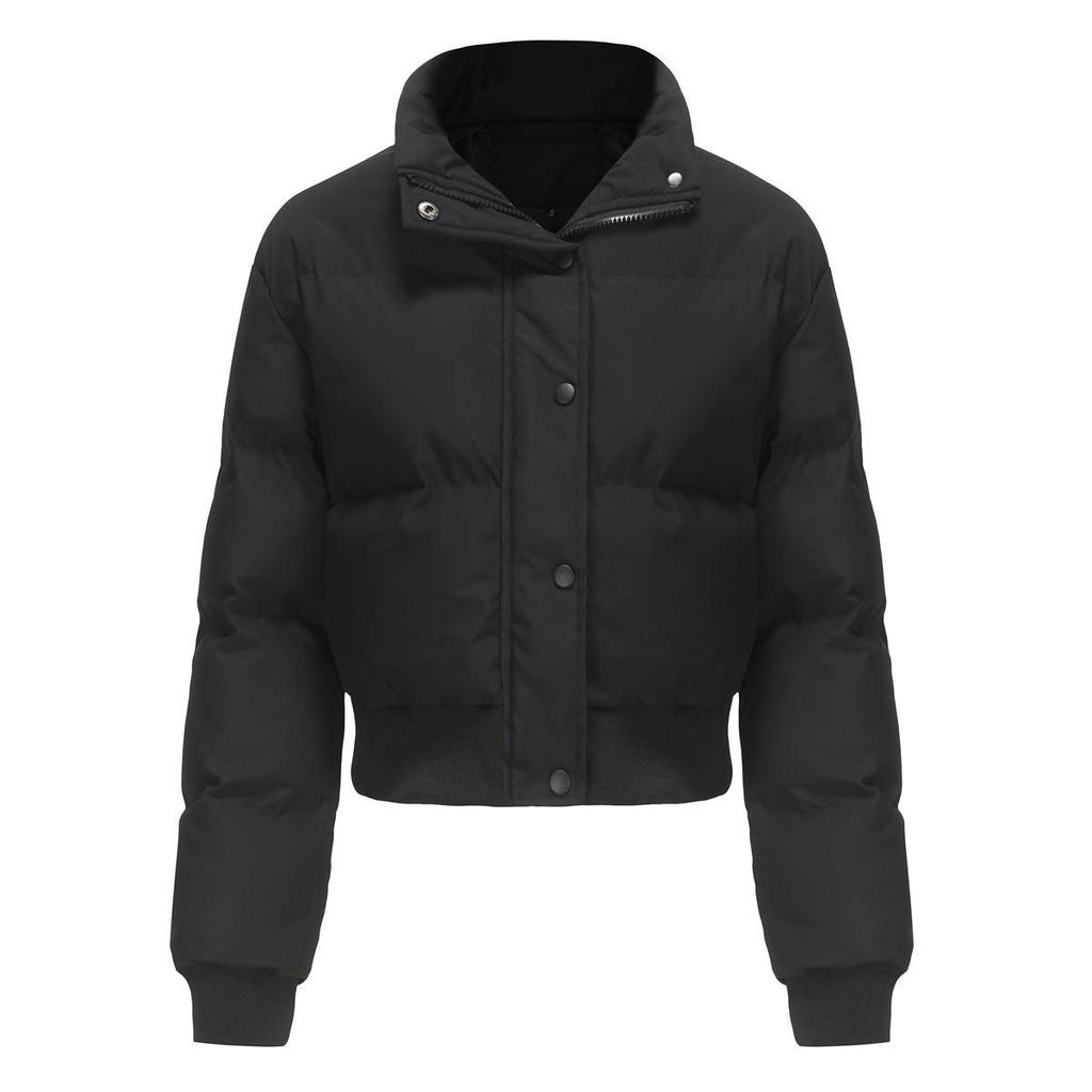 Winter Women's Short Cotton Jacket Long Sleeve High Neck Warm Loose Casual Puffer Coat 612