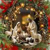 Nativity Scene Wooden Sign, Jesus Chases The Lost Lamb Round Sign for Front Door Wall Hanging Decor, Ideal Christmas Ornament