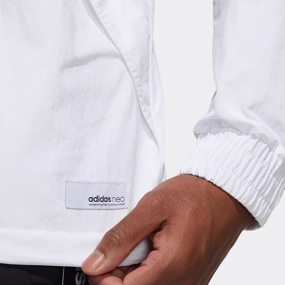 Adidas Neo Logo Print Woven Windproof Training Casual Hooded Jacket Men Outerwear White GJ8764