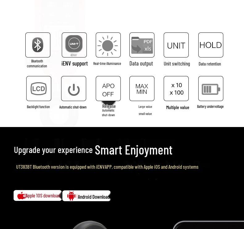 UNI-T Mini Digital-Lichtmesser UT383/UT383BT/S mit Bluetooth Leuchtdichtemesser