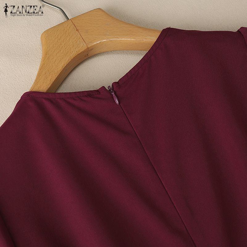 ZANZEA Damen Freizeit Rundhals Langarm Locker Patchwork Langkleid