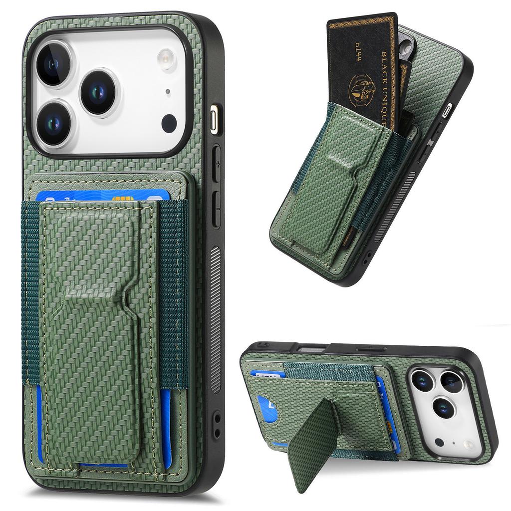 Carbon Fiber Pattern Vertical Card Solt Holder Wallet Leather Case For iPhone 17 Pro Max 16 Plus 15 Plus 14 13 12 11 Stand Cover