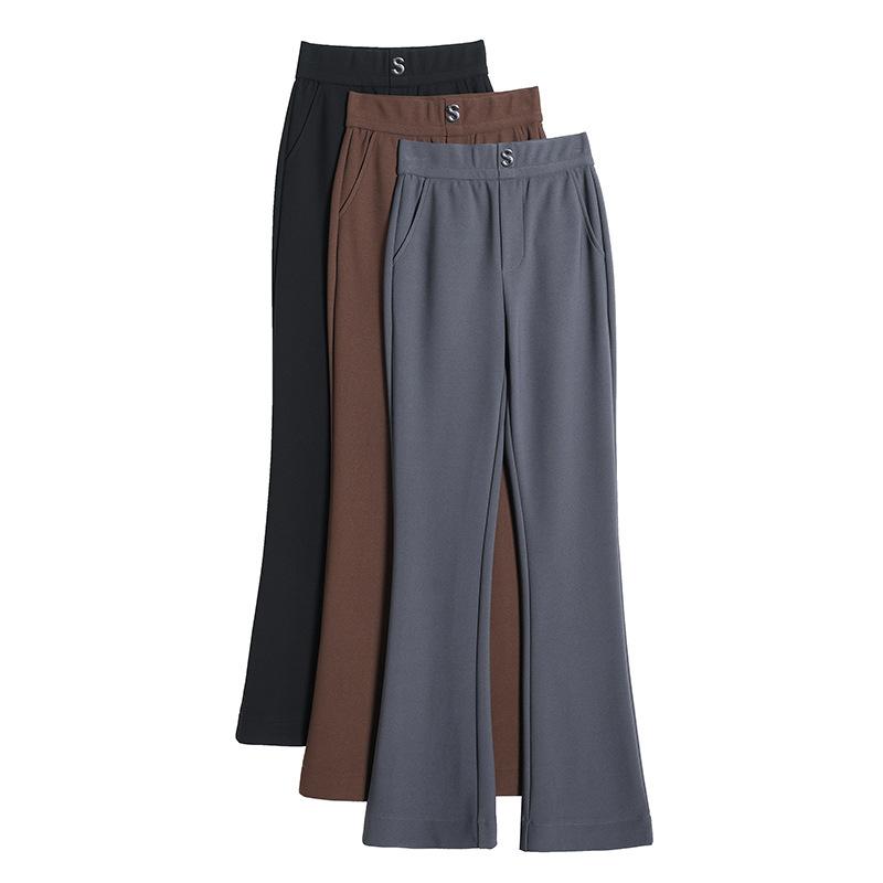 Elegant High-waisted Micro-flared Pants for Autumn Wear New Stretch Elasticated Waist Suit Pants Slim Slit Casual Trousers