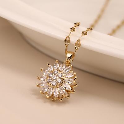 Collares Giratorios de Girasol de Doble Capa Para Mujeres Cadena Gargantilla Accesorios de Joyería de Acero Inoxidable CLE