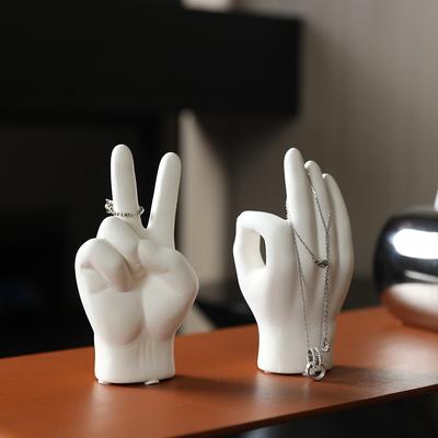 Kreatives Schmuckregal Ringaufbewahrungsregal Finger Handfläche Keramikfigur Halsketten-Displayständer Schreibtisch-Armbandhalter Schmuckstück