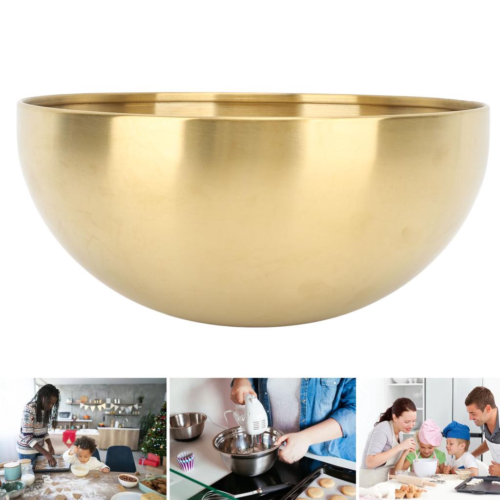 Salad Bowl Stainless Steel Mixing Bowls Double Walled Insulation Dustproof Round Bowl for Home Restaurant Camping