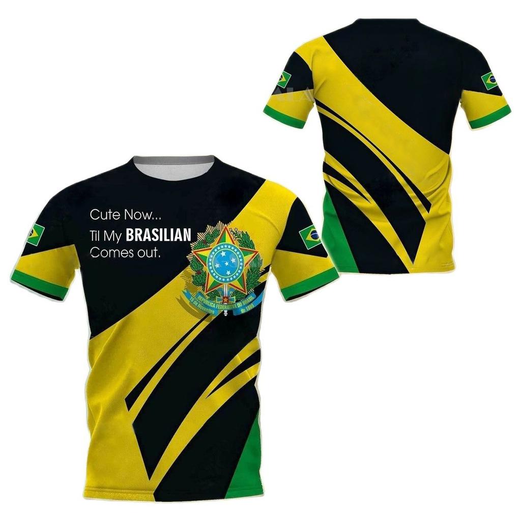 BRASIL Sommer Herren T-Shirt Brasilien National Emblem Flagge 3D Druck Lässig Rundhals T-Shirt Mode Pullover Kinderbekleidung