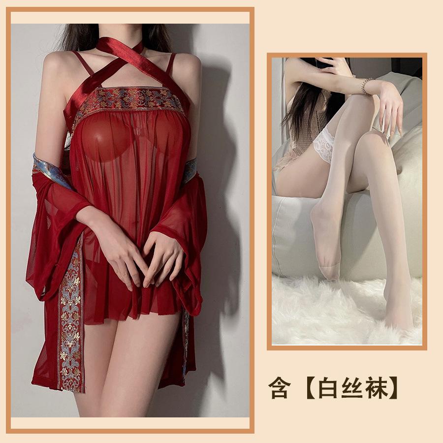 Sex Underwear Pure Desire Sexy Hot Retro Style Hanfu Private House Belly Pocket Transparent Perspective Nightdress Women's Suit