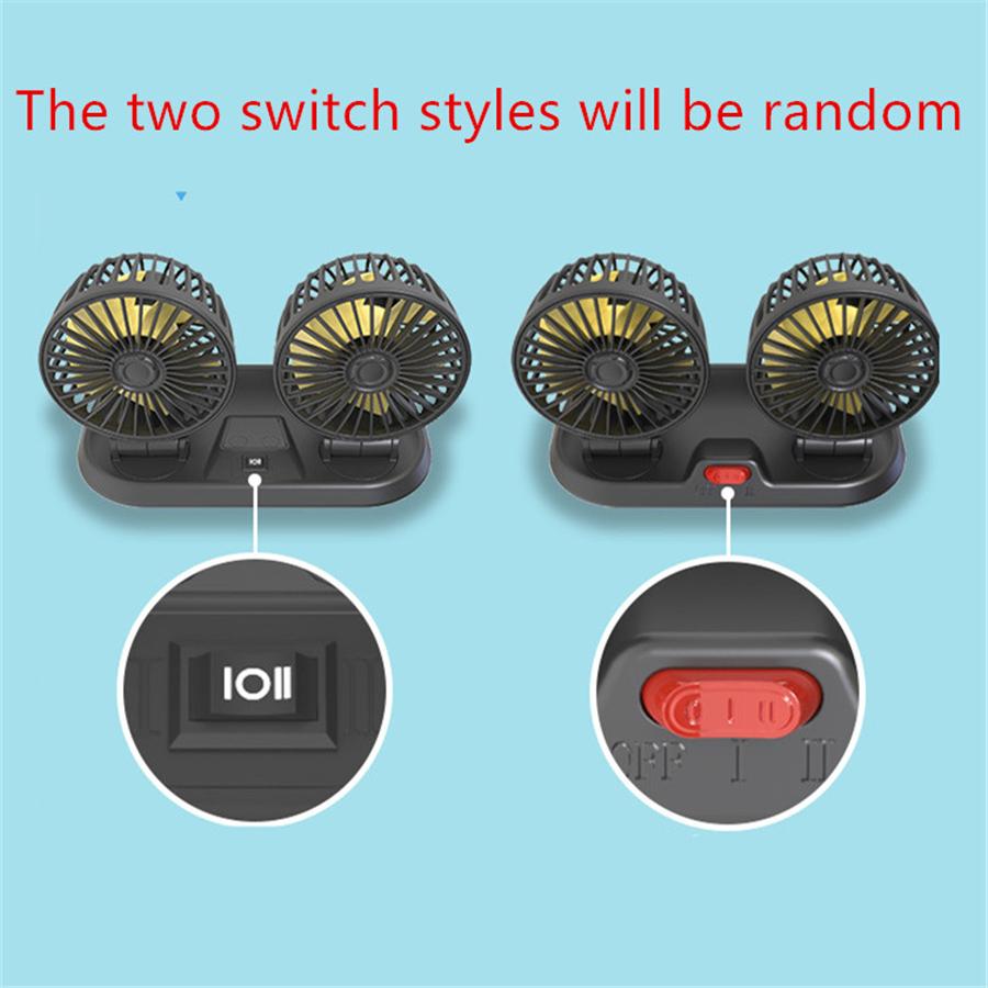 12V Black Car Folding Dual Head Fan 360° Rotatable Auto Cooler Air Fan Low Noise
