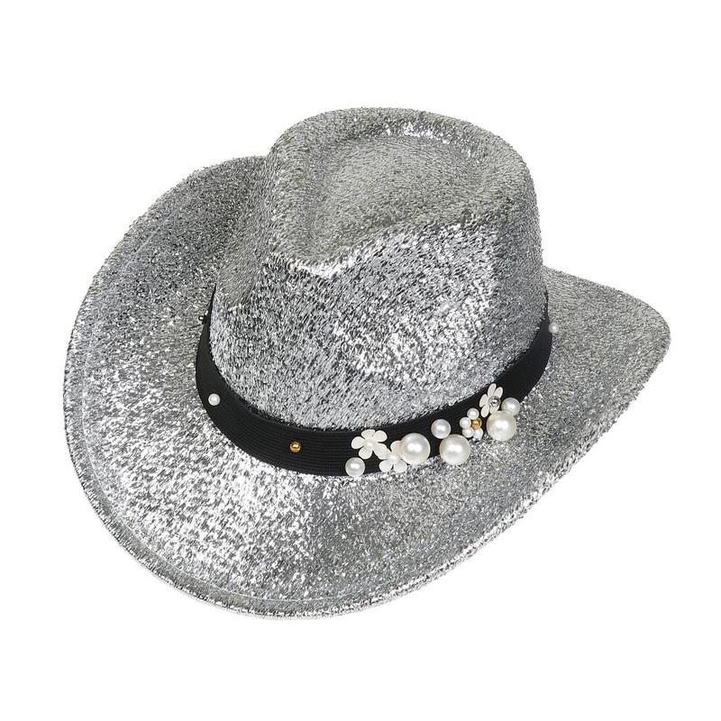 Glitzerndes Cowboyhut Unisex Westernstil Breiter Rand Fedora Hut für Party Festival Cosplay