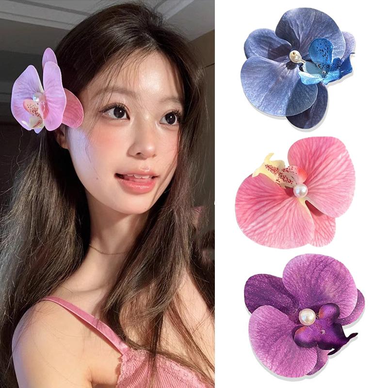 Korean Sweet Orchid Hair Clip For Woman Artificial Flower Hairpins Hair Barrettes Clip Wedding Party Headwear Accessories Gifts