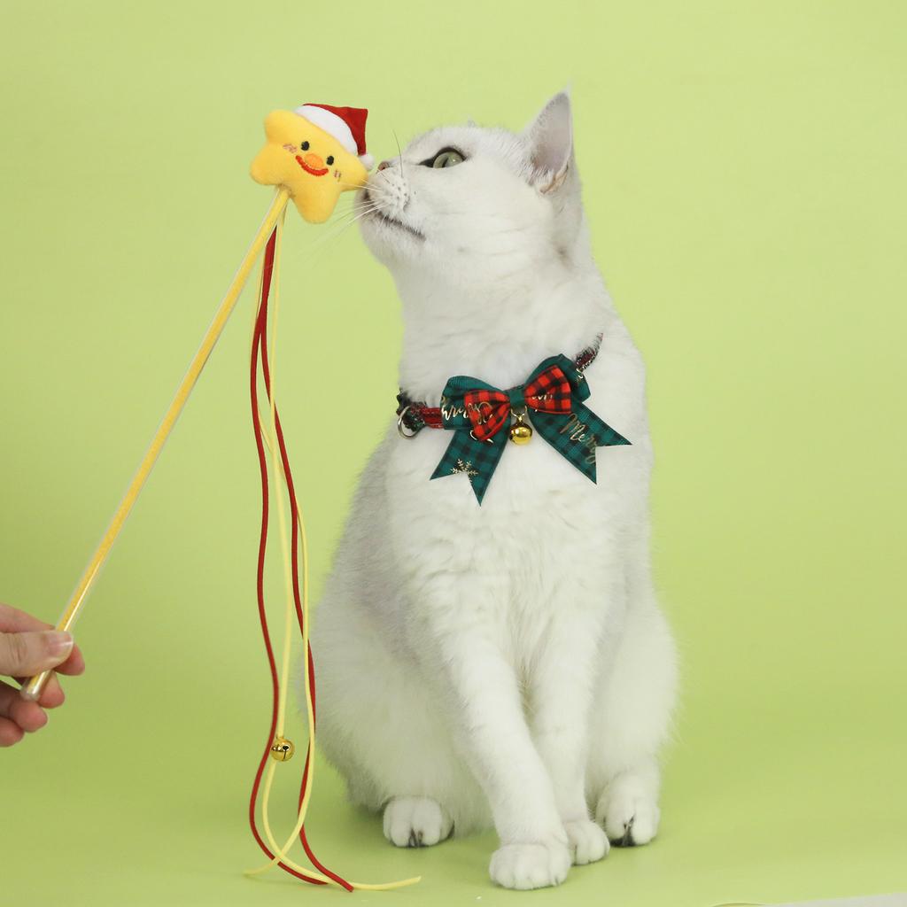Pet Cat Christmas Bow Collar with Bell 17-33cm Adjustable Red Green Grid Cat Collar Tie Pet Christmas Costume Necklace
