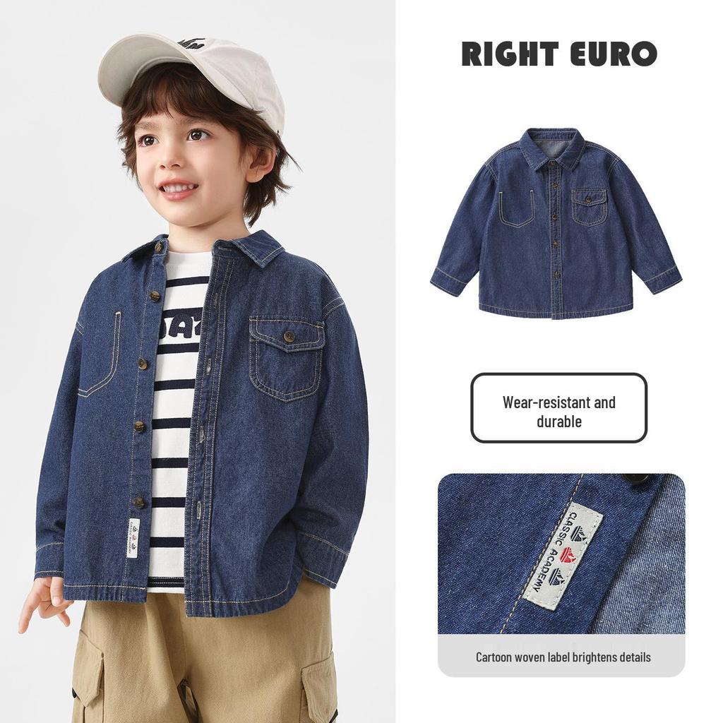 Right European Boys' Denim Shirt Jacket - New Spring/Autumn 2026 Style Trendy Kids' Clothing