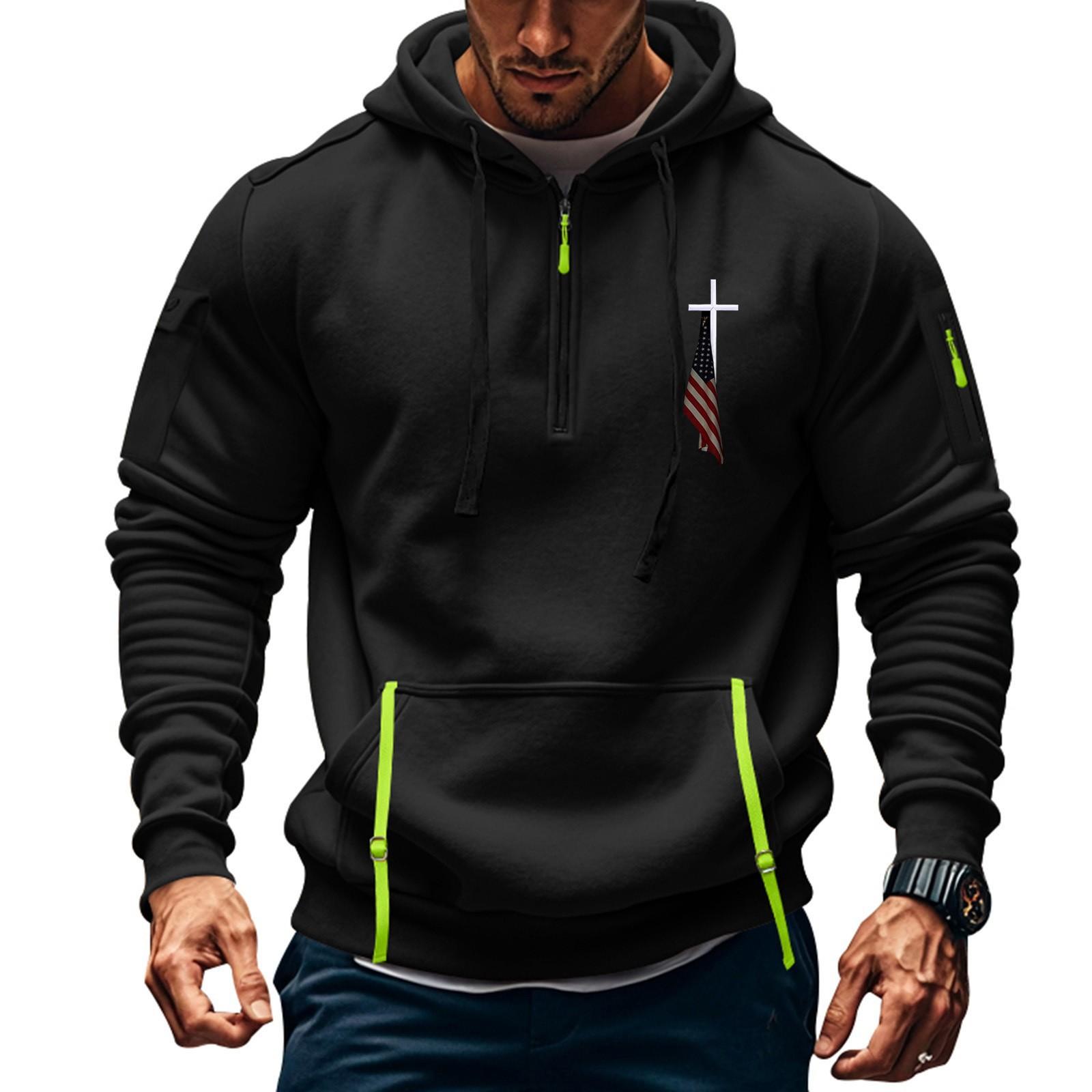 Men s Printed Sweatshirt Hoodie Zipper Arm Pocket Cardigan Men s Sports Large Size Casual Hoodie L