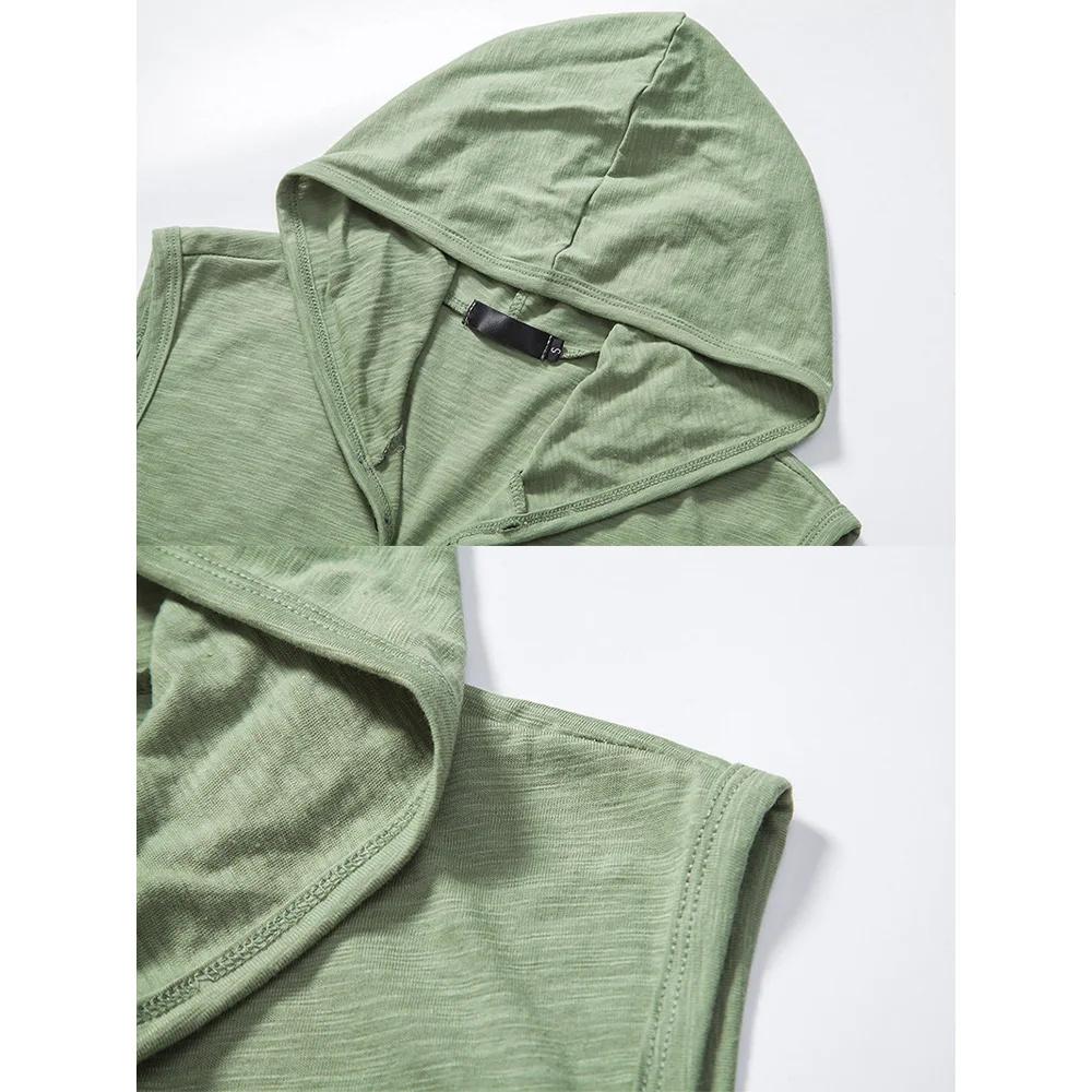Bumbac 100% pentru bărbați, cu design fără mâneci, maiuri, tricou, vestă moale, cu glugă, cu glugă, de culoare uni, îmbrăcăminte sportivă