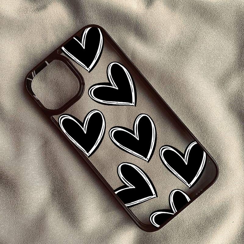 Fashion Red Love Heart Phone Case for IPhone 14 Pro Max 15 13 12 Mini 11 XR XS X 7 8Plus Cute INS Black Clear Hard Cover Bag