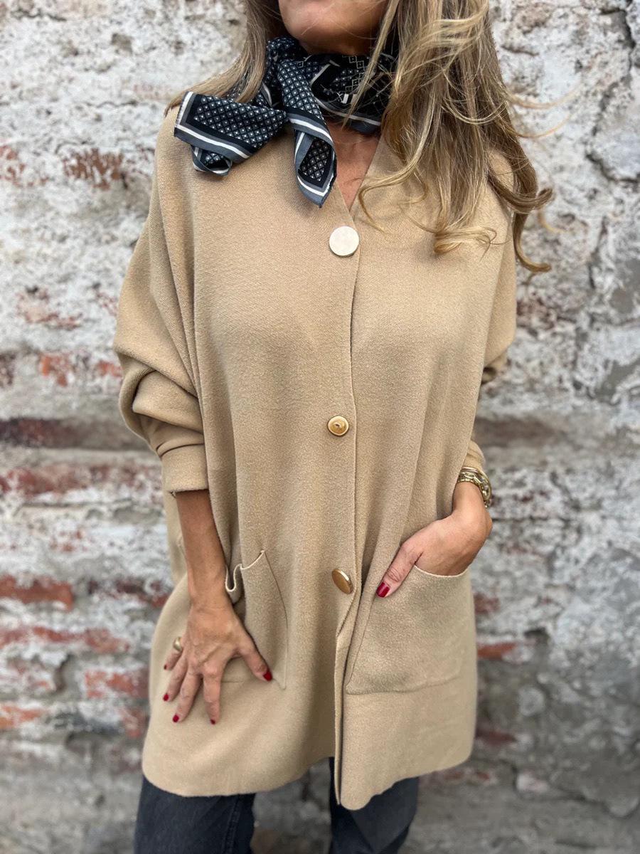 

2025 European & American Autumn/Winter Mid-length Solid Color Casual Single-Breasted Cardigan Coat Small