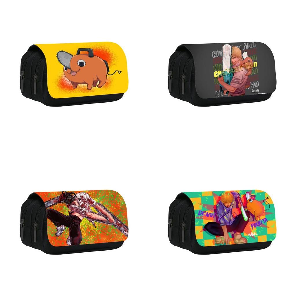 Chainsaw Man Pencil Case With Print Large Capacity Nylon Stationery Organizer For Students