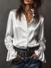 Elegant Women's Long Sleeve Solid Color Satin Shirt - Spring 2026 Collection