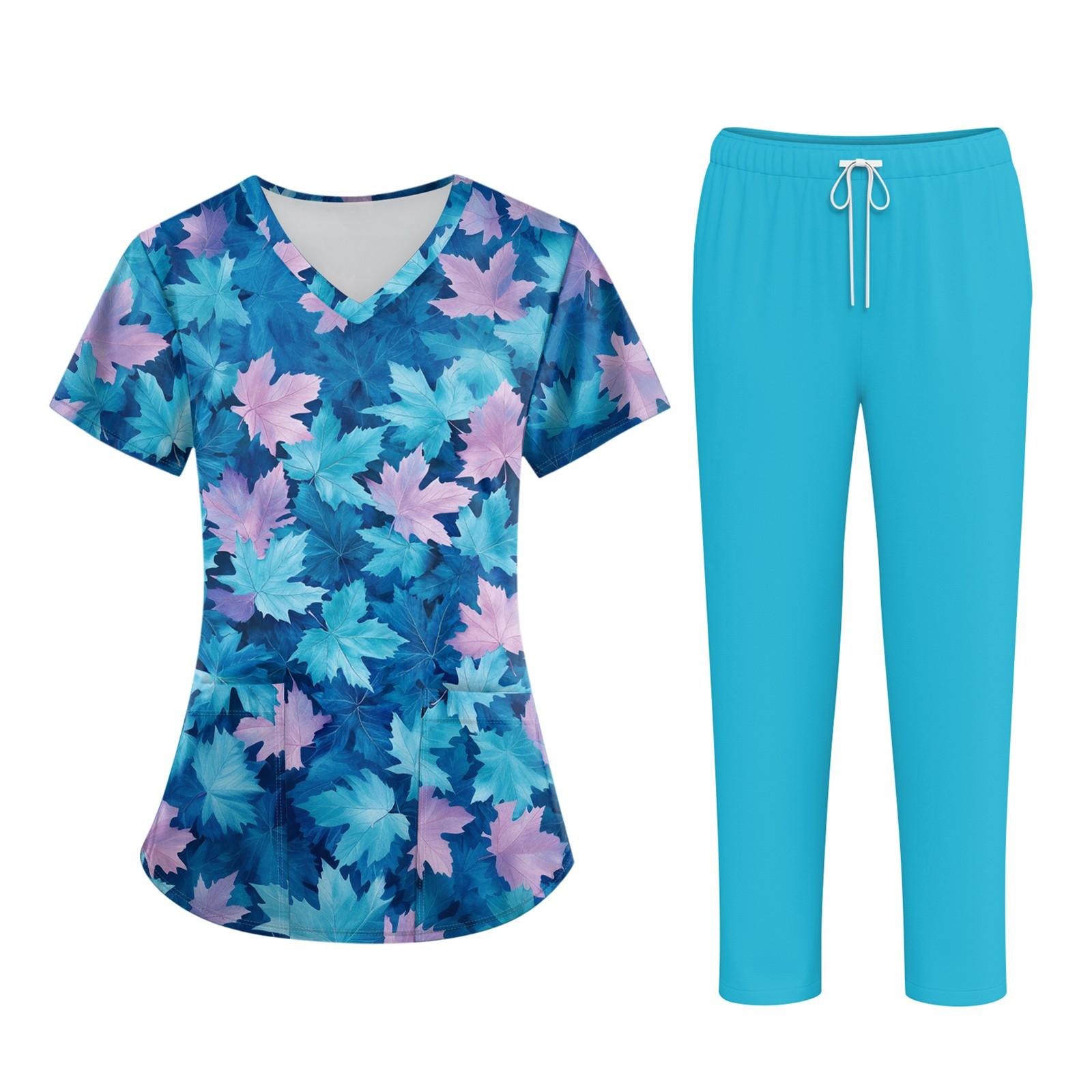 

Плюс размерСкраб с принтом Рабочая форма Топы для женщин Крест V-образным вырезом Хэллоуин Принт с короткими рукавами Забавные футболки Спецодежда Футболка с карманами XXXL