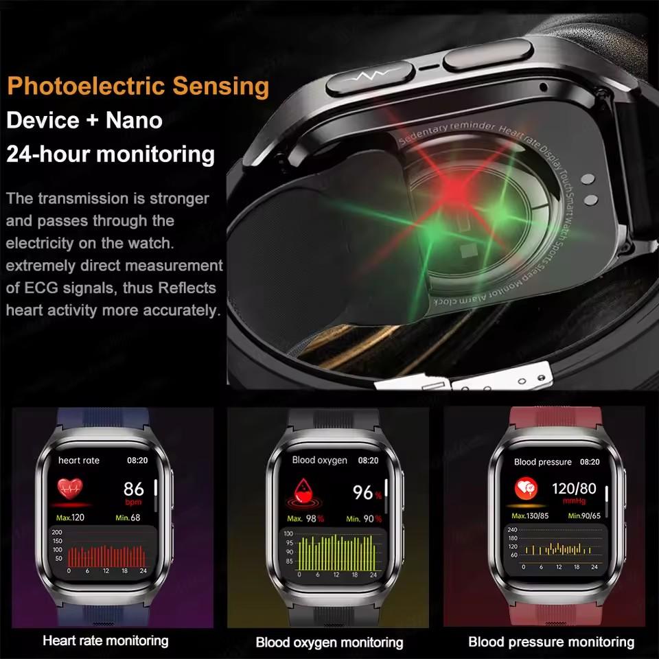 2026 New Men Airbag Air Pump ECG Blood Pressure Uric Acid Blood Fat Temp Health Monitor Bluetooth Call 2.06-inch AMOLED Smart Watch