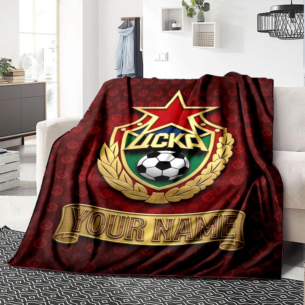 Name Custom PFC CSKA Moscow Logo Print Flannel Blanket High Quality Warm Comfortable Cover for All Seasons Perfect for Gifts Home Decor