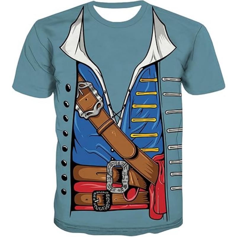 Fashion Men's Crew Neck Short Sleeve 3D Skull Color Printed Skull Short Sleeve Crew Neck T-Shirt