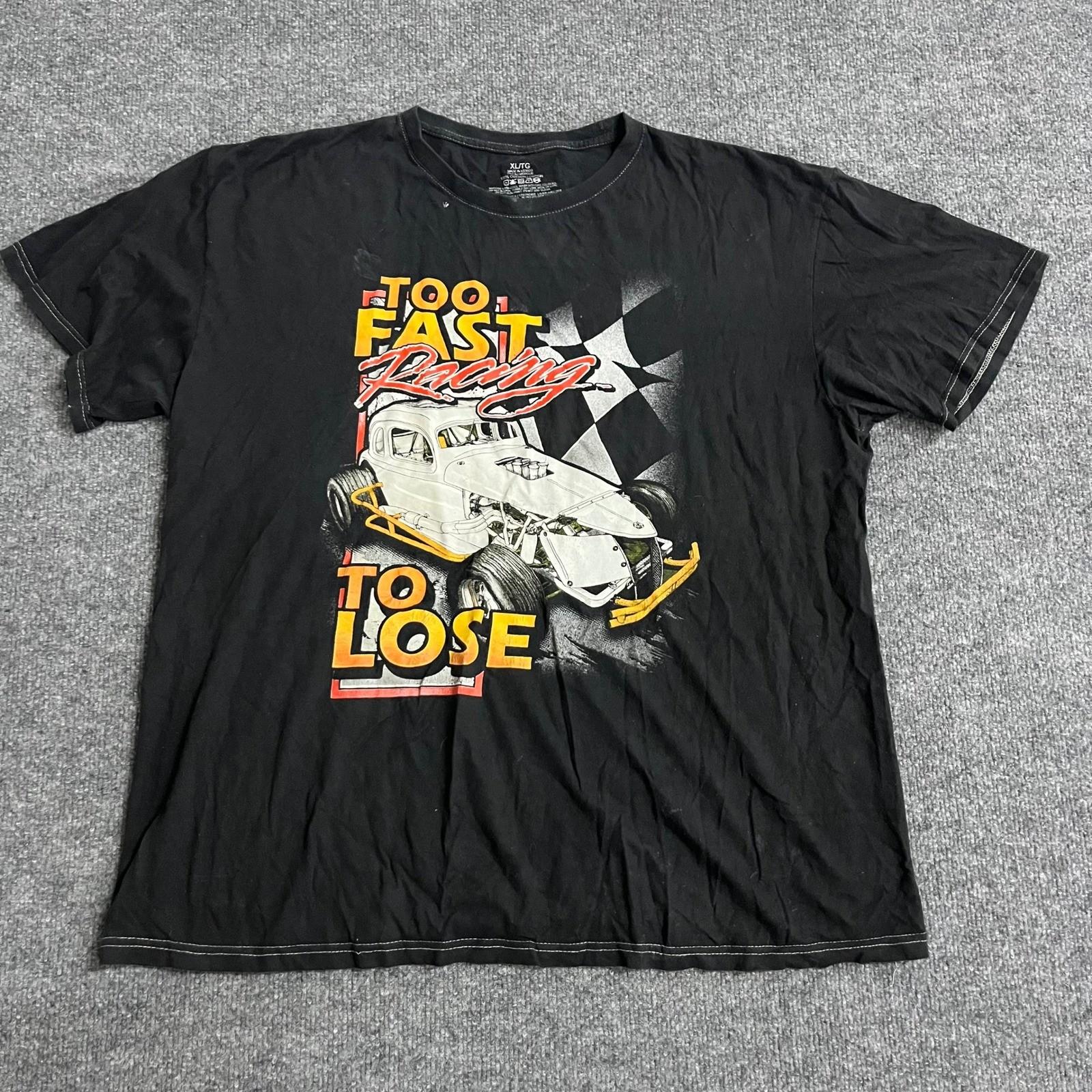 Unbranded T-Shirt Mens Size XL Black Too Fast Racing Graphic Short Sleeve Tee S