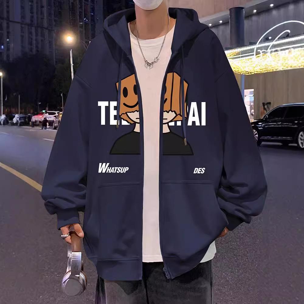 Men's Autumn and Winter American Couple Hooded Velvet Zipper Hong Kong Style Jacket for Men and Women