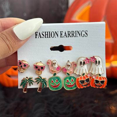 Diablo Wind Skull Head Bat Stud Earrings Creative Halloween Model Steel Ghost Pumpkin Funny Earrings Girl