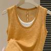 Dopamine Orange Beautiful Design Sense Fake Two Pieces Knitted Small Suspenders Women's Summer Wear Ice Silk Top Vest