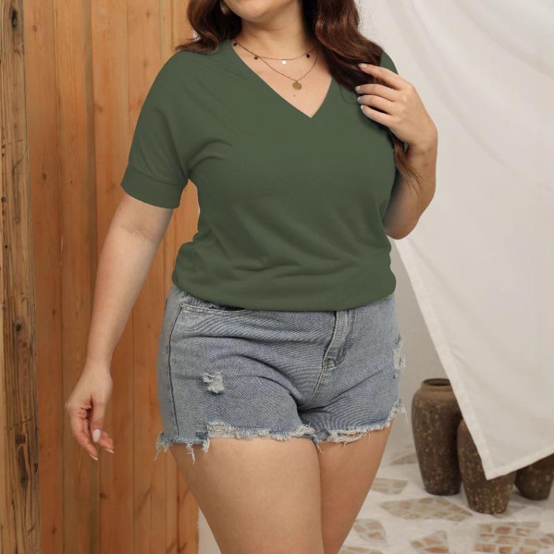 Women's Fashion Casual Summer Spring Solid Color Print Short Sleeve V-Neck Blouses & Shirts